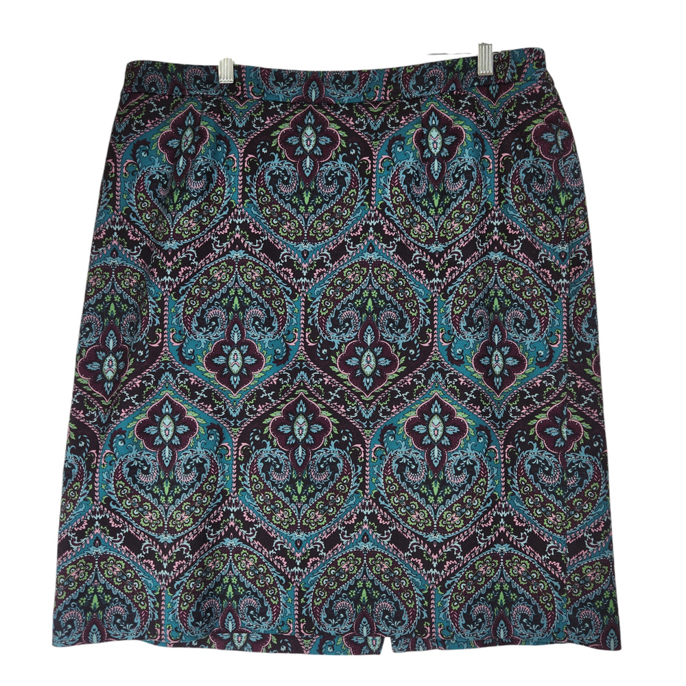 Talbots Teal and Purple Paisley Pencil Skirt